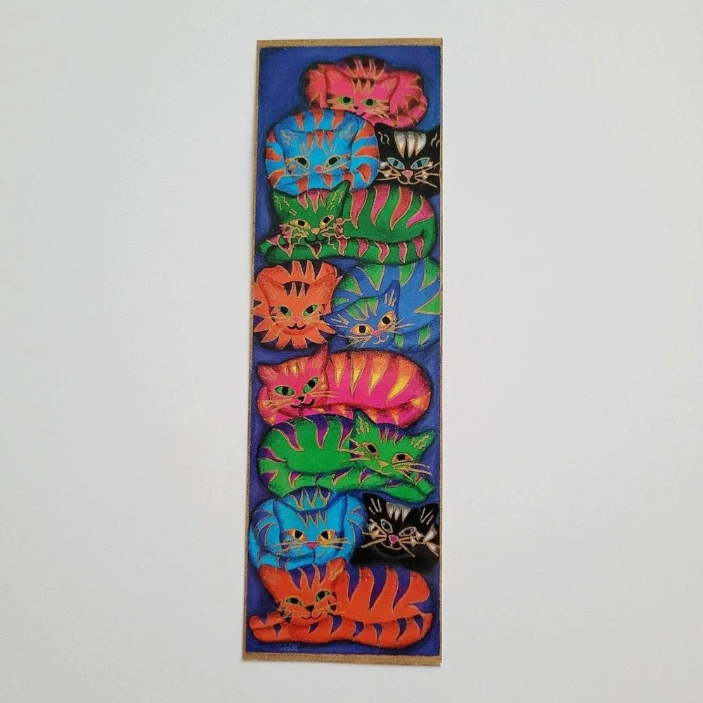Vintage‎ 90s Suzanne Ewart Cats Bookmark Barnes Nobel Colorful Whimsical England